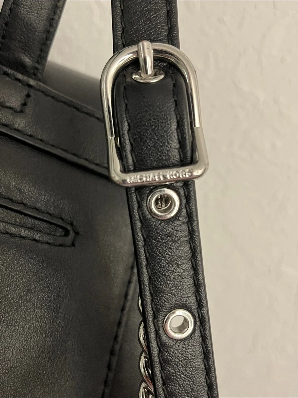 Michael Kors Whitney Medium Black Leather Backpack with Silver-Tone Hardware
